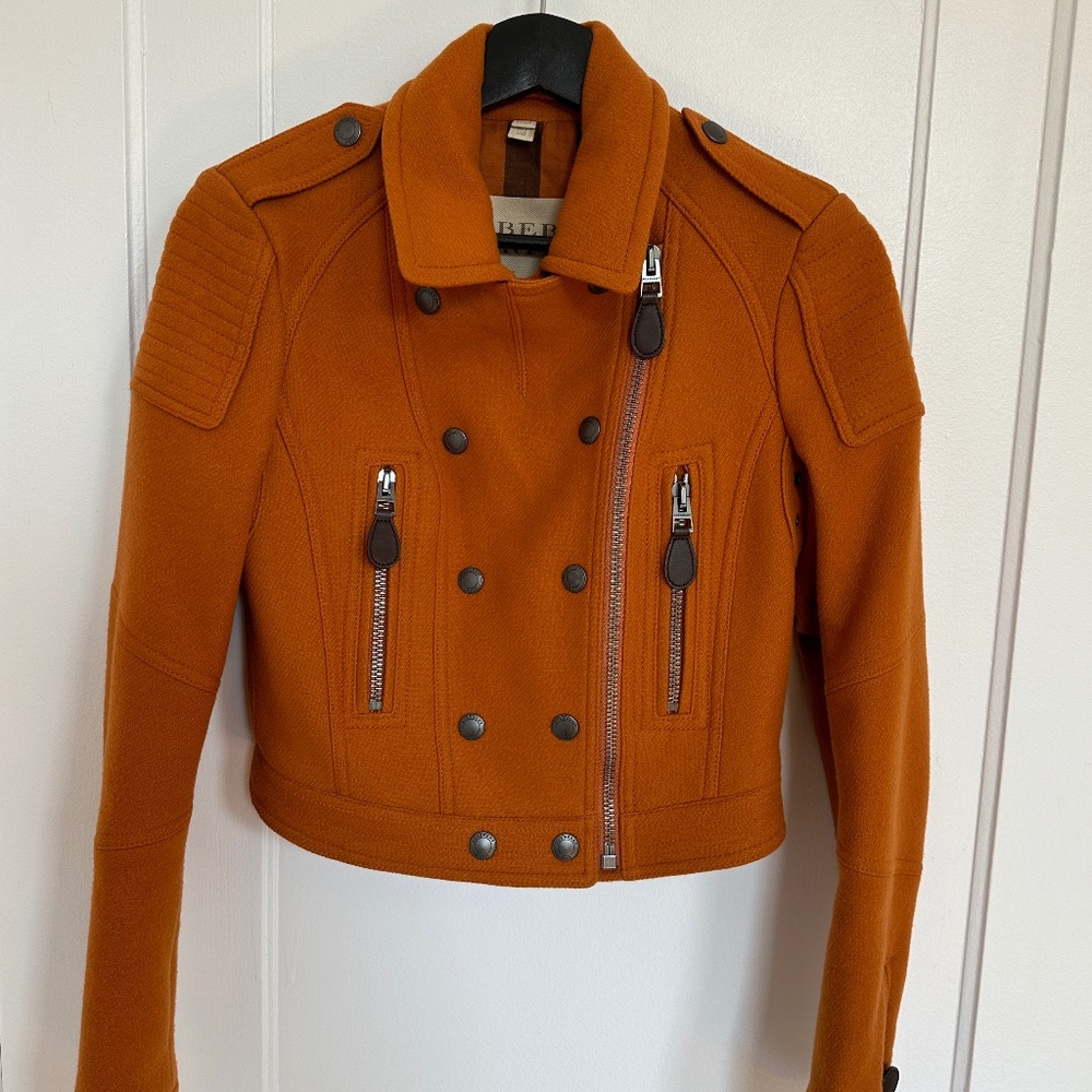 Burberry Brit Cropped Moto Military Jacket Amber Spiced Orange Ladies Size 4 - Picture 6 of 14